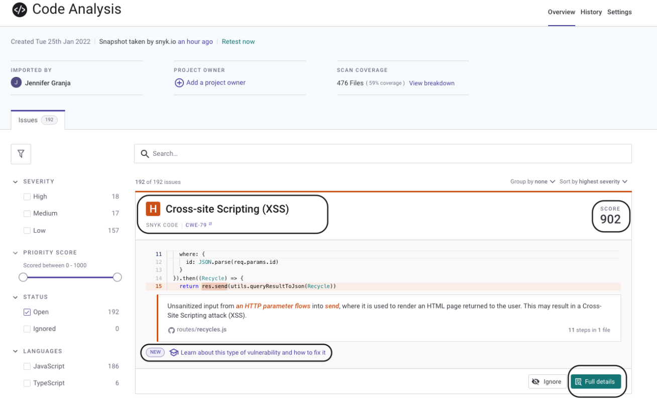 Snyk Code in a Repository Scan