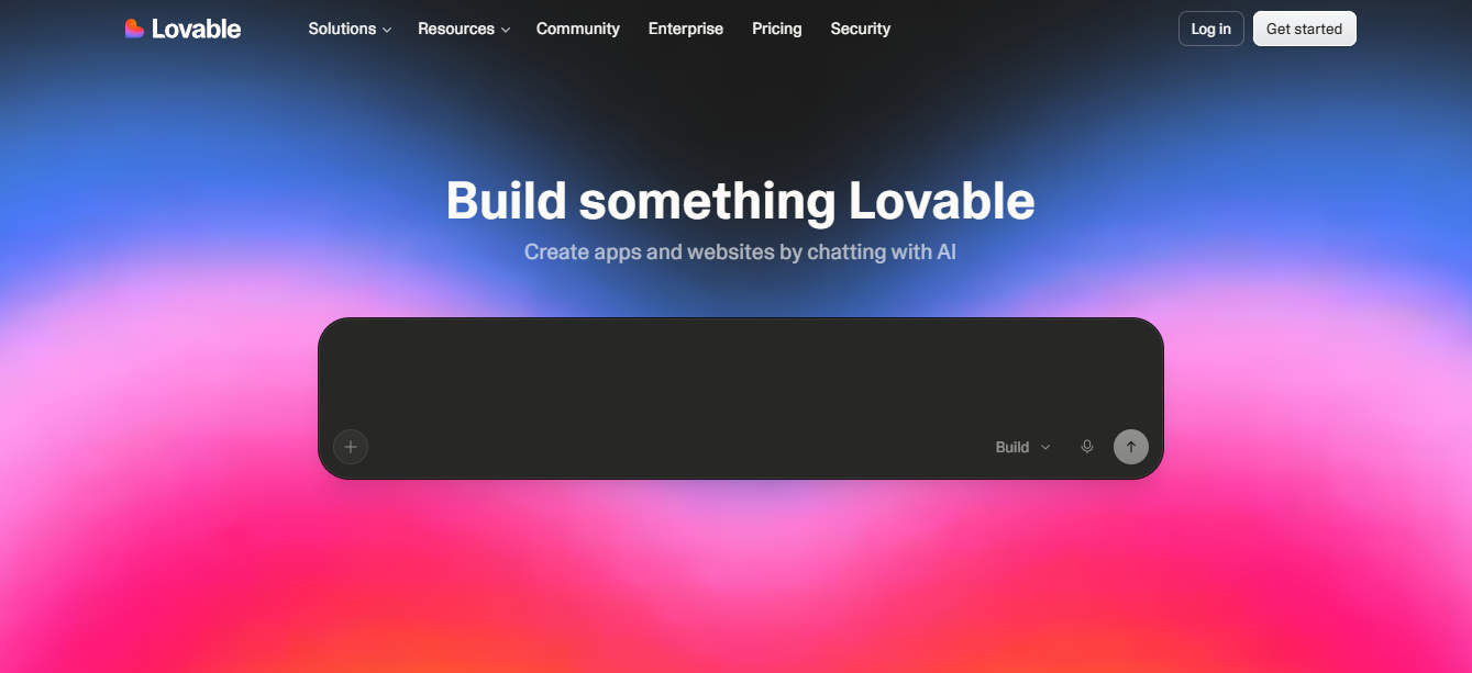 Lovable AI app builder homepage with tagline "Build something Lovable - Create apps and websites by chatting with AI"