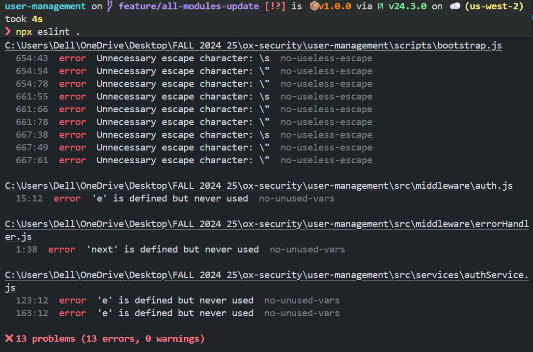 Running npx eslint