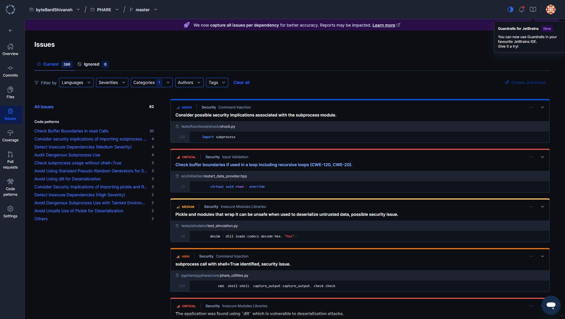 Hooking up Codeacy to the PHARE repo gave me a clear picture of problem areas right away. 