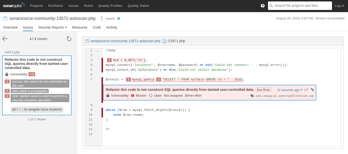  scan of a PHP service surfaced a critical SQL injection vulnerability