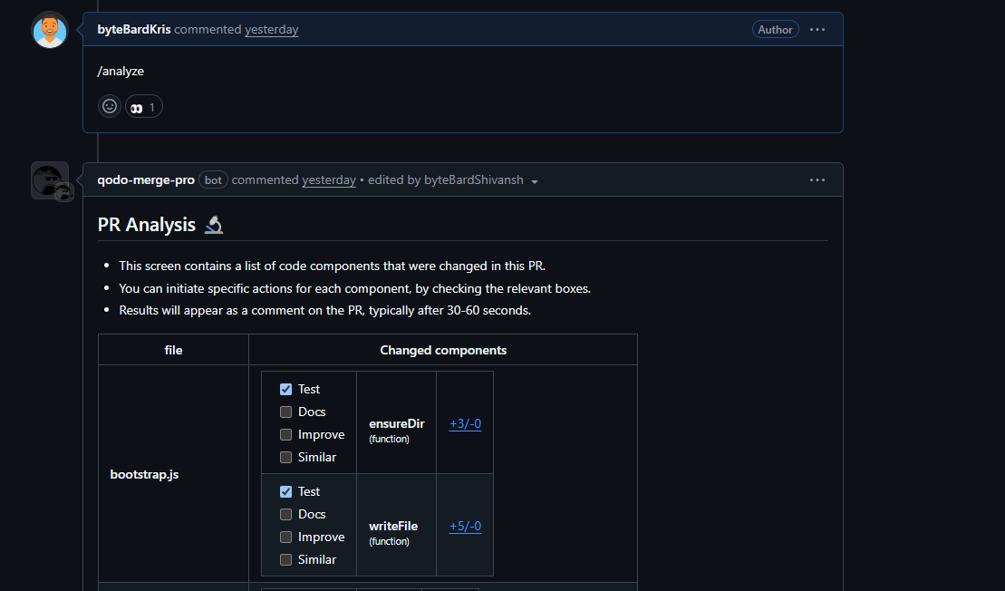raised a pull request with changes across multiple components on qodo