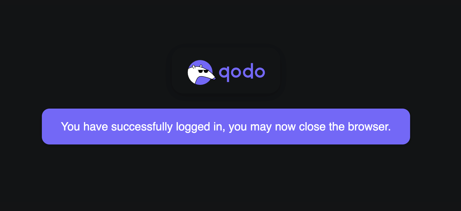 Qodo login confirmation screen with successful login message.
