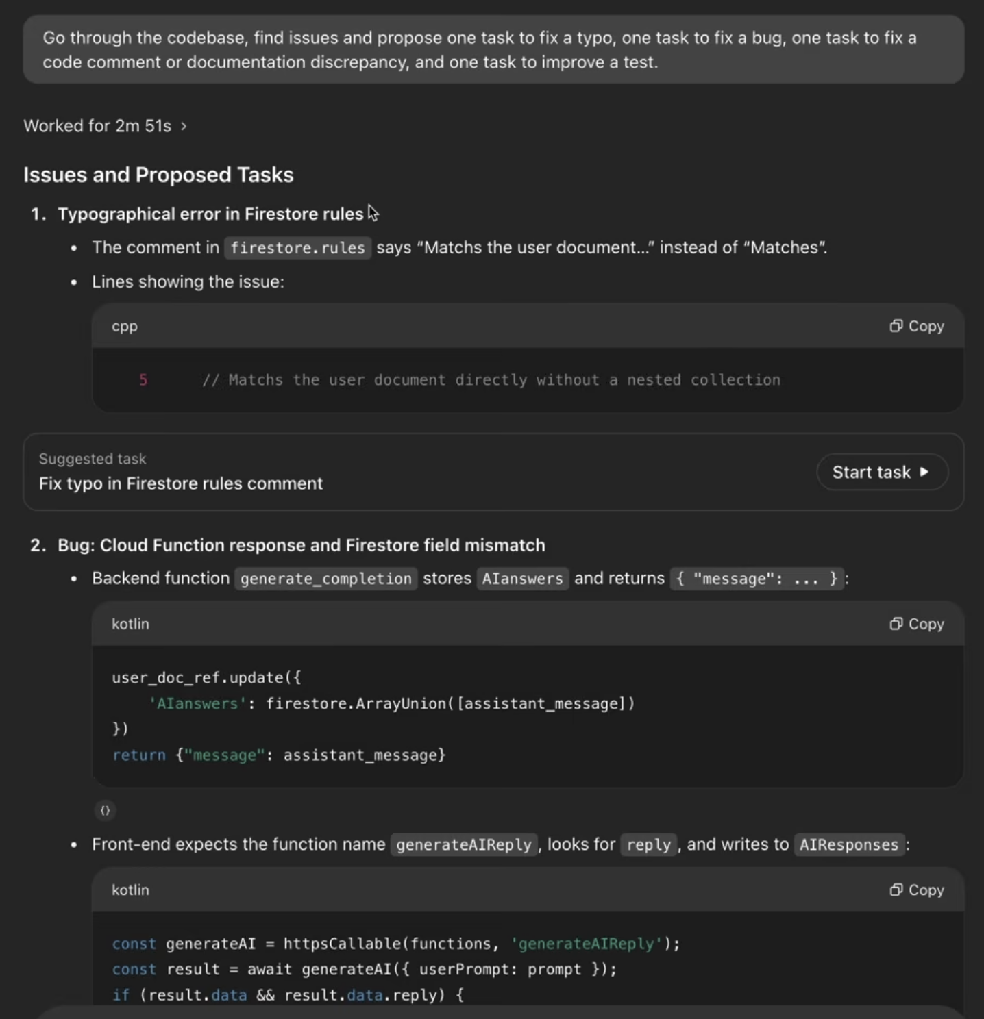 used Codex to scan a Firebase-based codebase