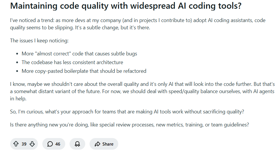 reddit thread discussion on maintaining code quality