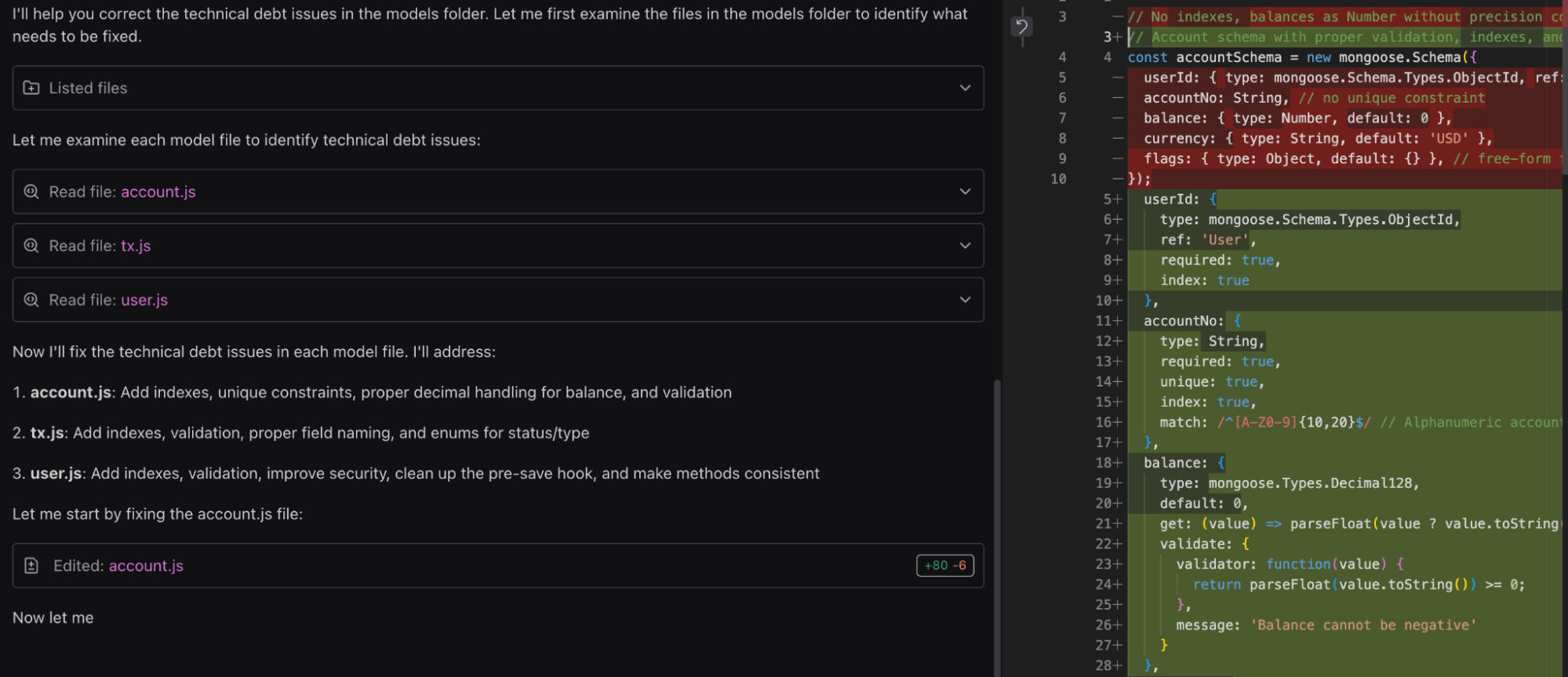 Qodo returned for the account.js file
