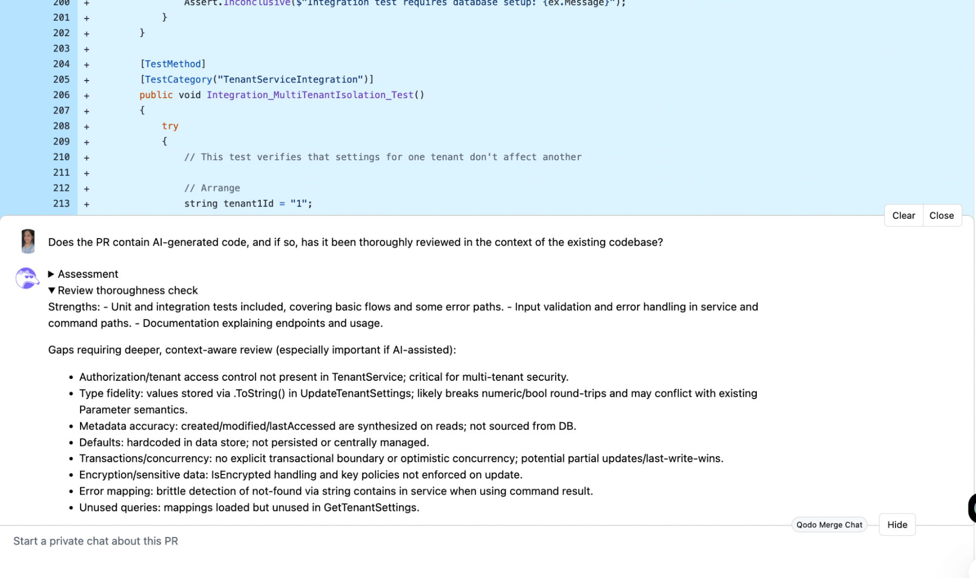 Qodo replied after analyzing my PR