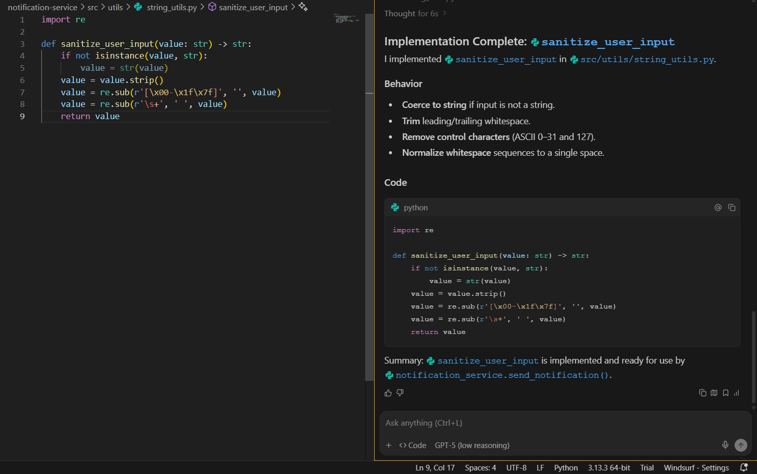  Implementing Input Sanitisation in a Notification Service
