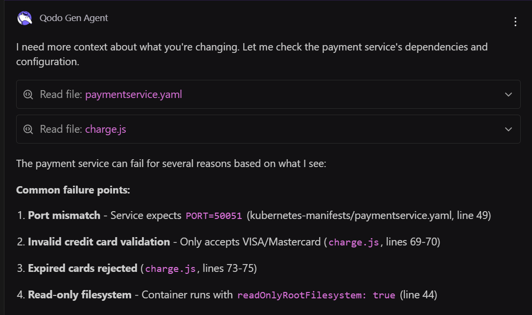 Qodo returned a detailed explanation
