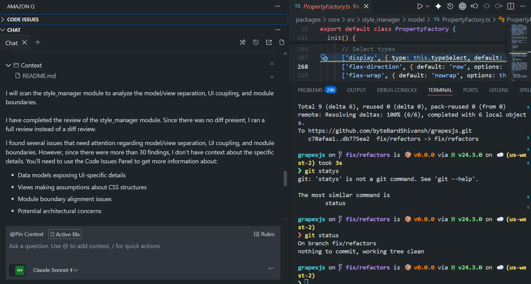 Amazon Q Reviewing style_manager and Modules in GrapesJS