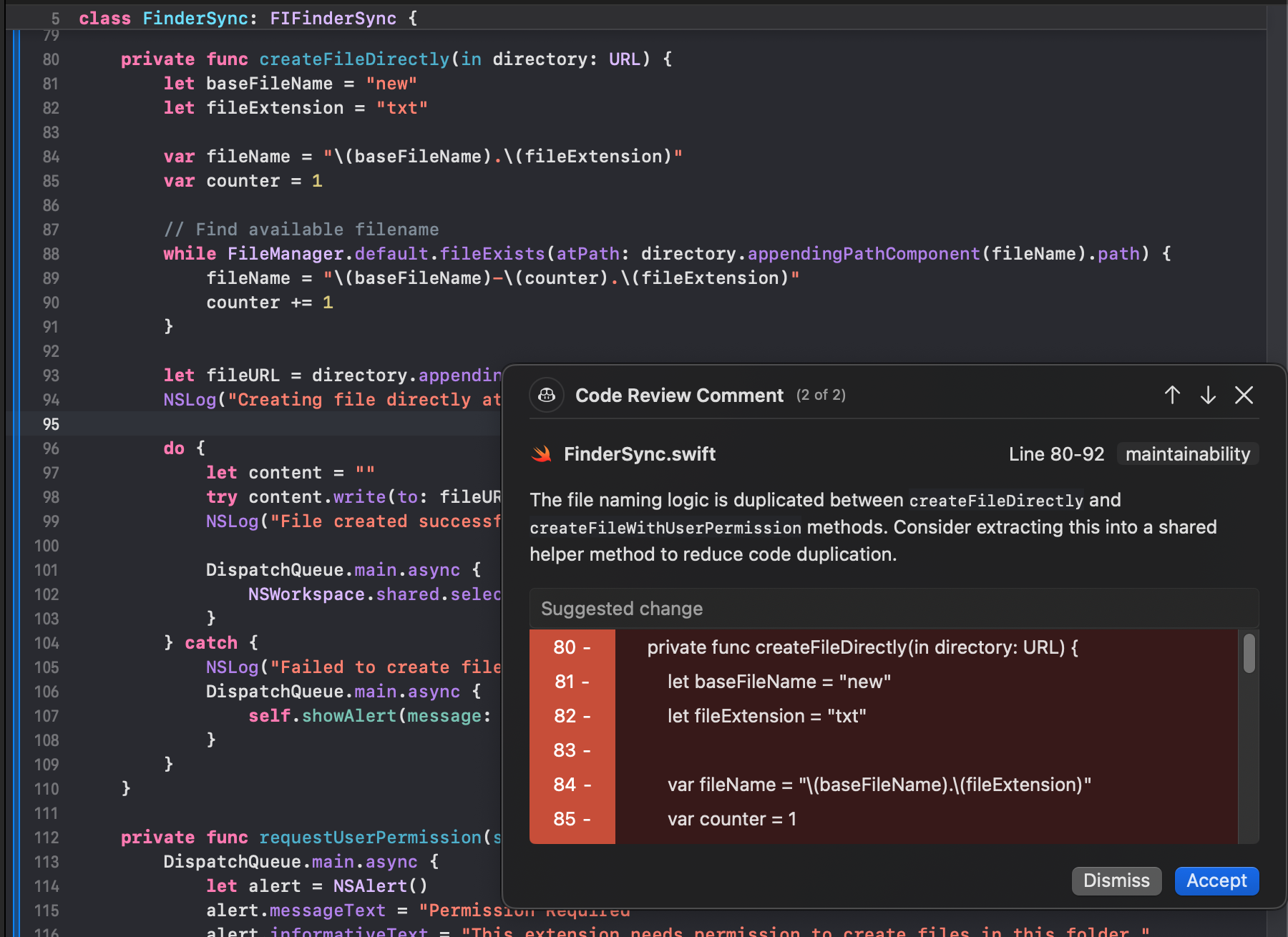 GitHub Copilot Review Handled a Swift File-Naming Change