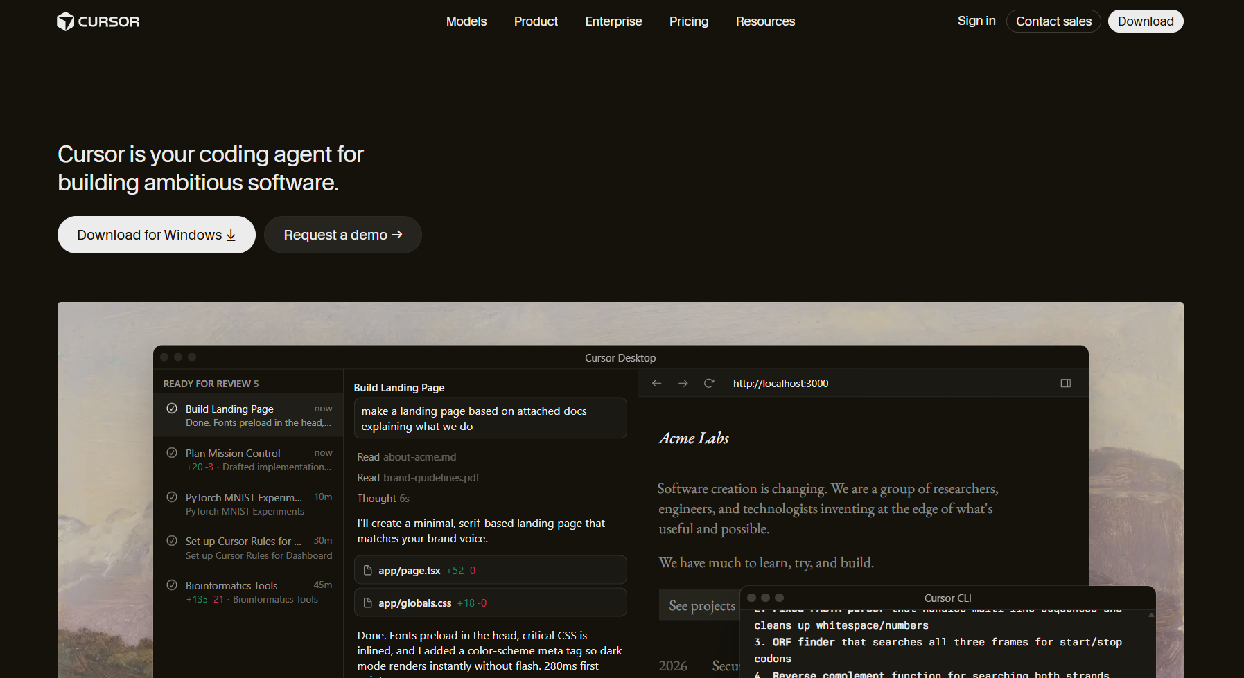 Cursor AI code editor interface demonstrating natural-language code generation and multi-file editing