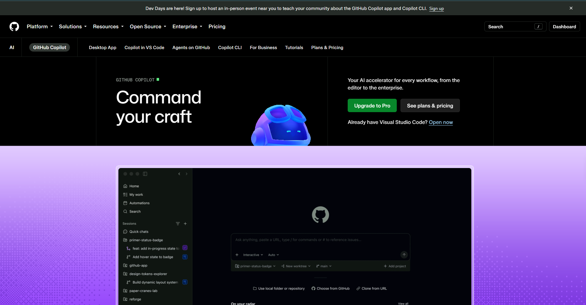 GitHub Copilot interface showing AI-assisted coding and code generation inside a developer workflow