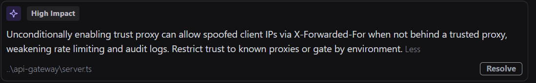 Trust Proxy Configuration Risk 