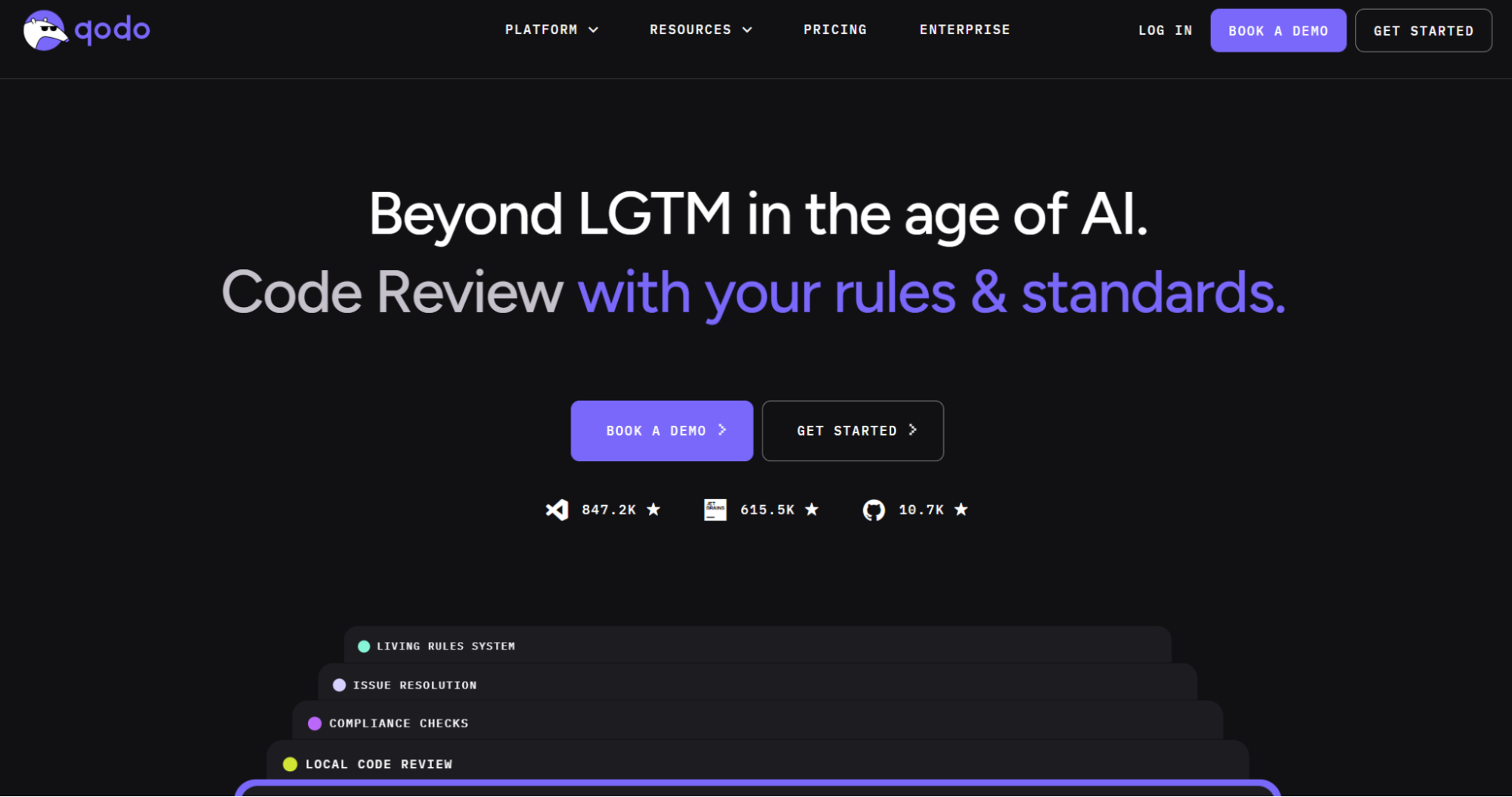 Qodo homepage: Beyond LGTM in the age of AI code review