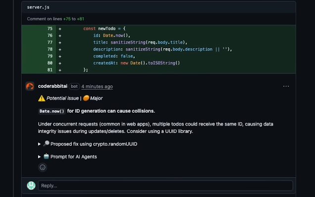 CodeRabbit comment flagging Date.now() collision risk in server.js